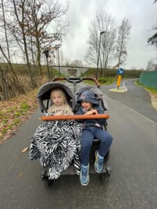 Afbeelding van 2 kinderen in een buggy